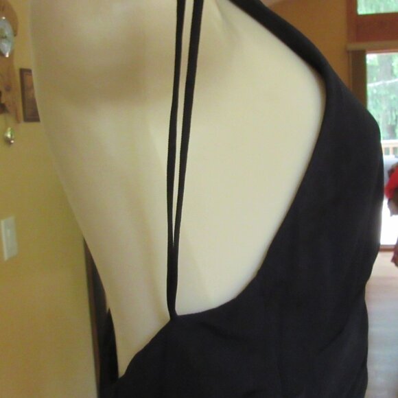 Badgley Mischka Black Rayon Halter Dress w Sheer Clevage & Rhinestones, Size 6 - Picture 8 of 9